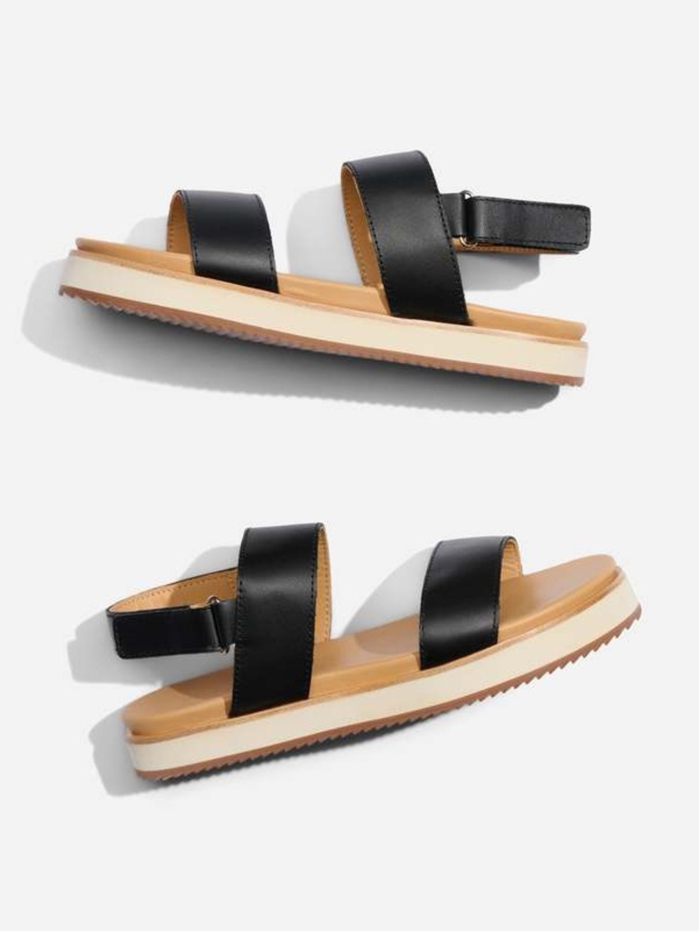 NWT Nisolo Go-To Flatform Sandal 2.0 Black with Tan Footbed